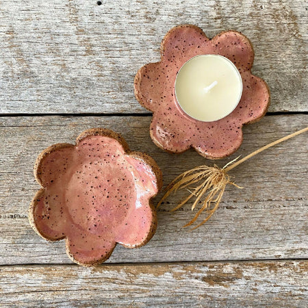 Flower Shaped Ceramic Tea Light Candle Holder - Soft Pink