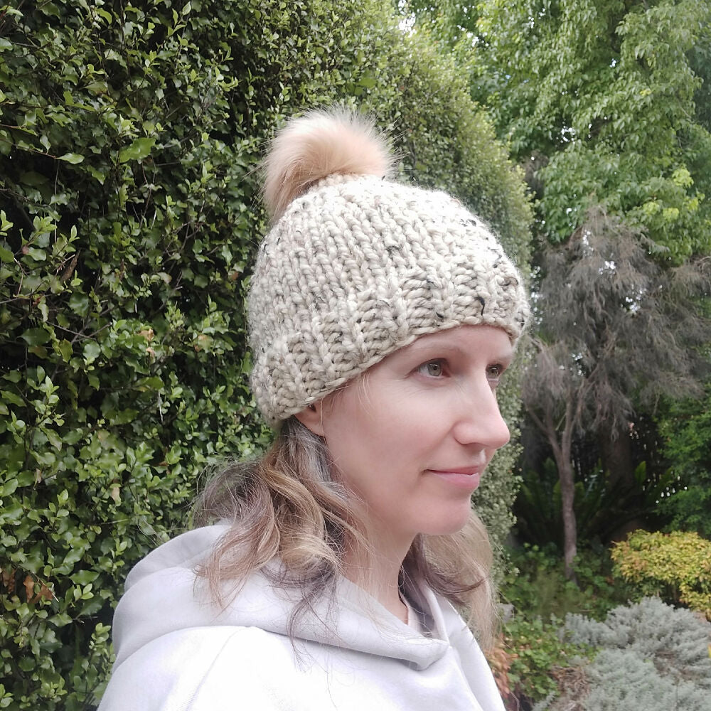 Knitted Super Bulky Beanie Oatmeal 2