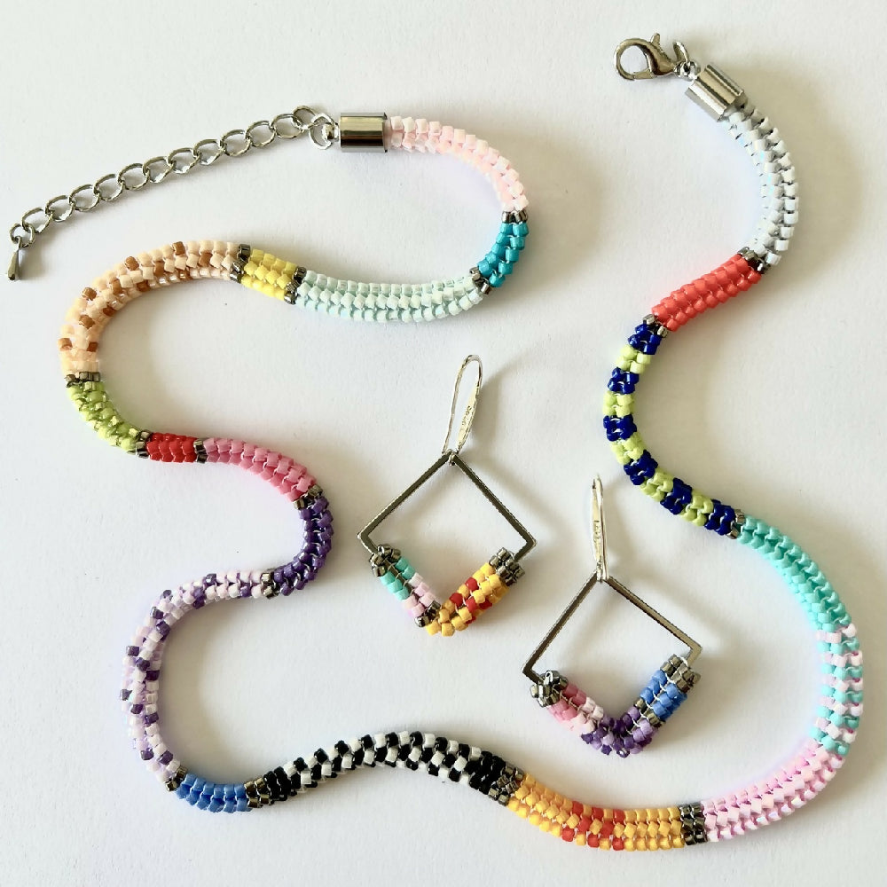 Miyuki - Unique necklace set - square earrings