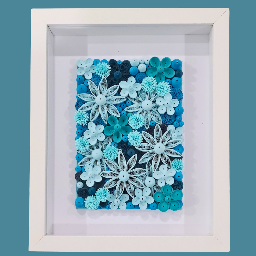 Wall Art - Quilled blue floral abstract