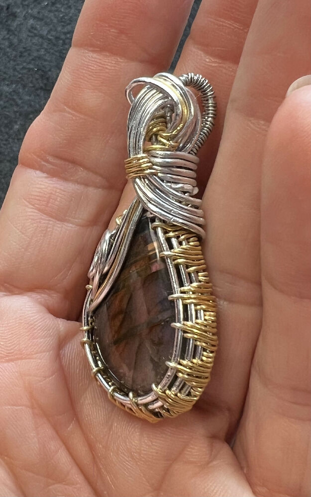 Wire-Wrapped Teardrop shaped Labradorite Pendant