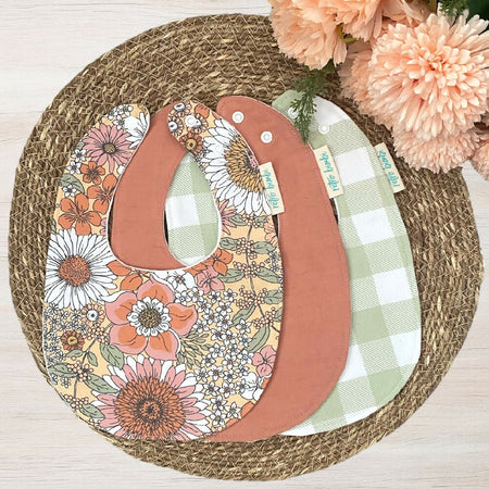 3 Dribble Bib Bundle - Peachy Floral - Baby Bibs