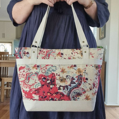 Upcycled tote - Abstract cream & red