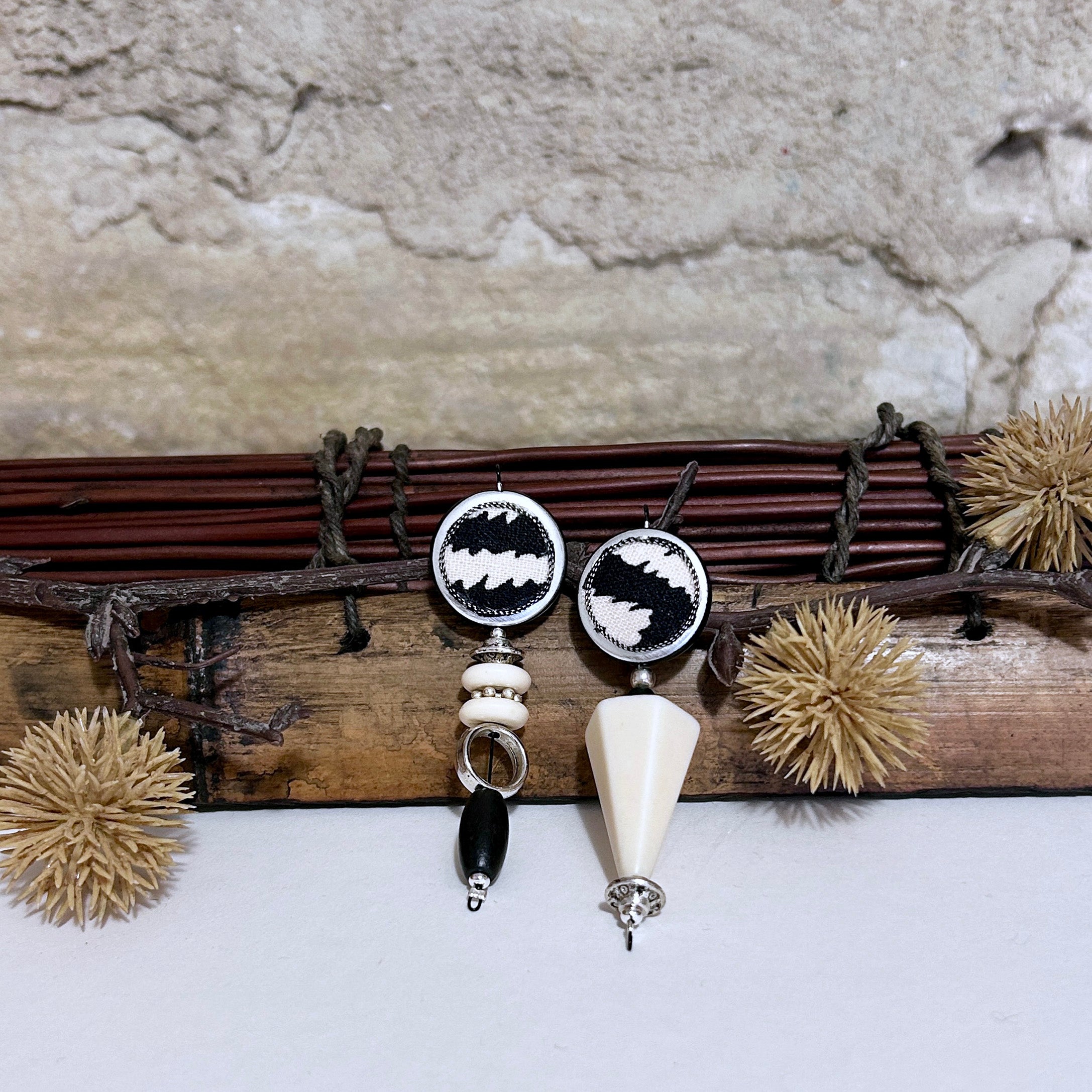 Striking Black & White Stud Earrings - L6.5cm x W2cm