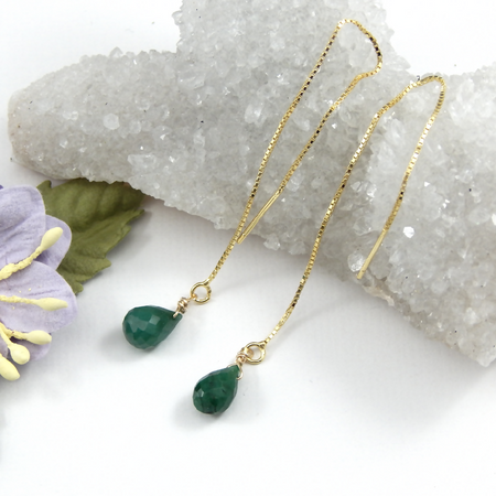 Emerald Threader Earrings,May Birthstone Earrings