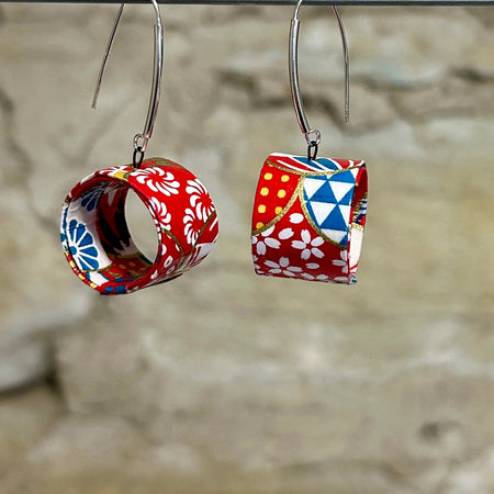 Red White & Blue Circle Earrings - L5cm x W2cm