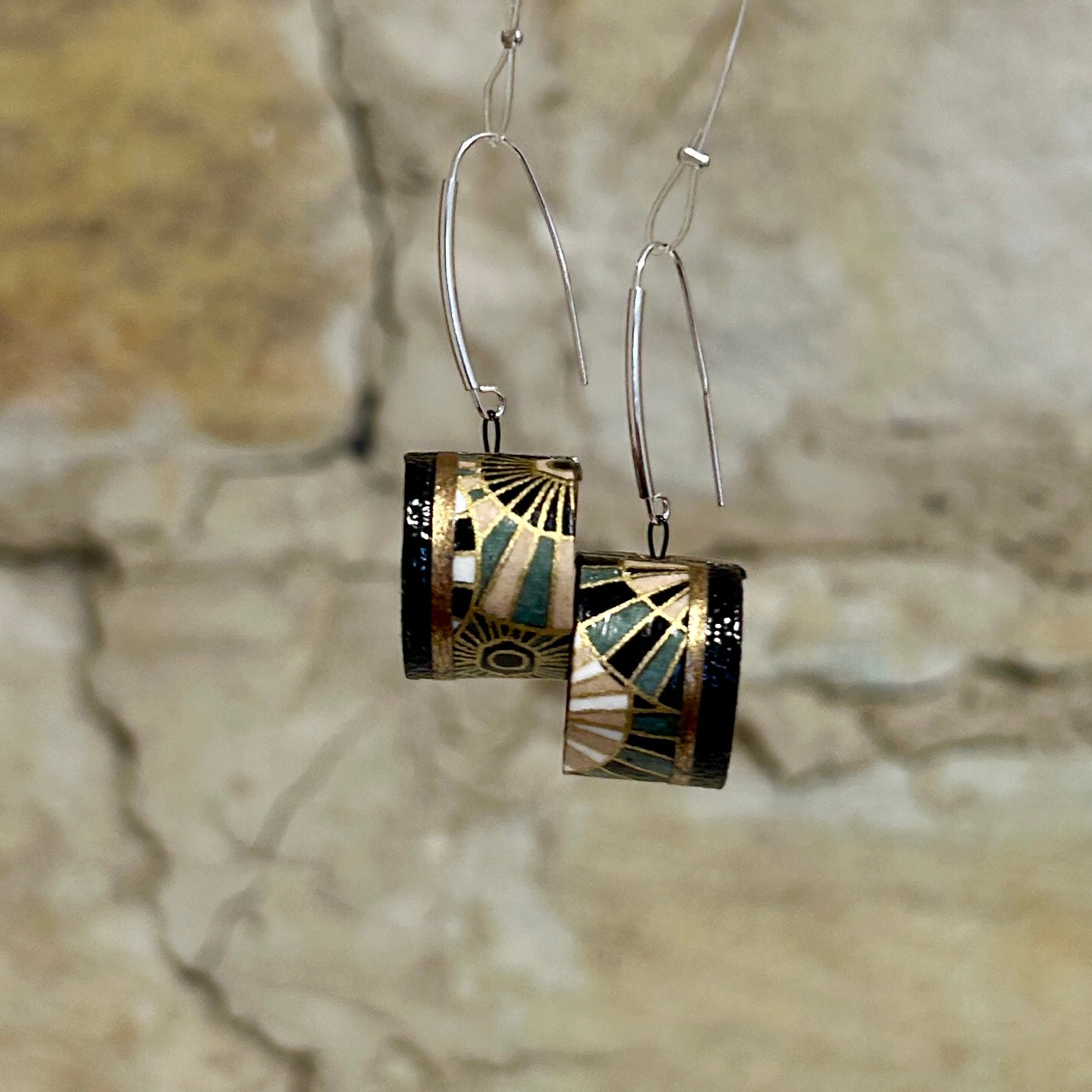 Striking Geometric Washi Paper Earrings - L5cm