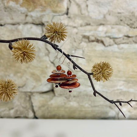 Bronze Copper Satin Textile Orbit Earrings - W2.5cm L5cm