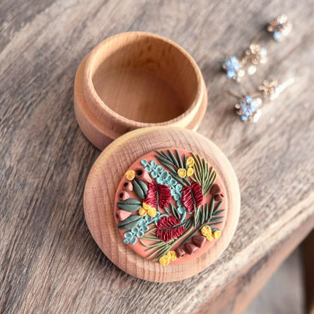 Australian Native Bottle Brush & Eucalyptus design Trinket ring keepsake box