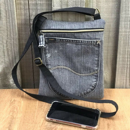Grey Upcycled Denim Crossbody Bag – Jeans Back Pocket