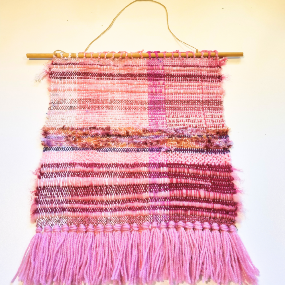 Woven wall art, 'pretty in pink' no.1