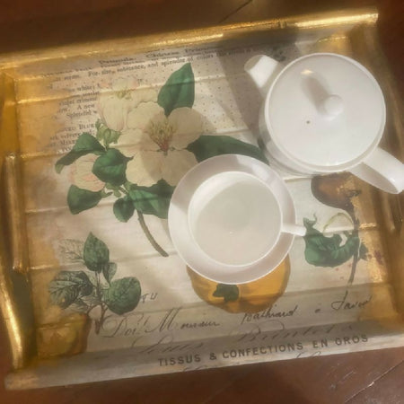 Beautiful upcycled timber tray, decoupaged and gilded