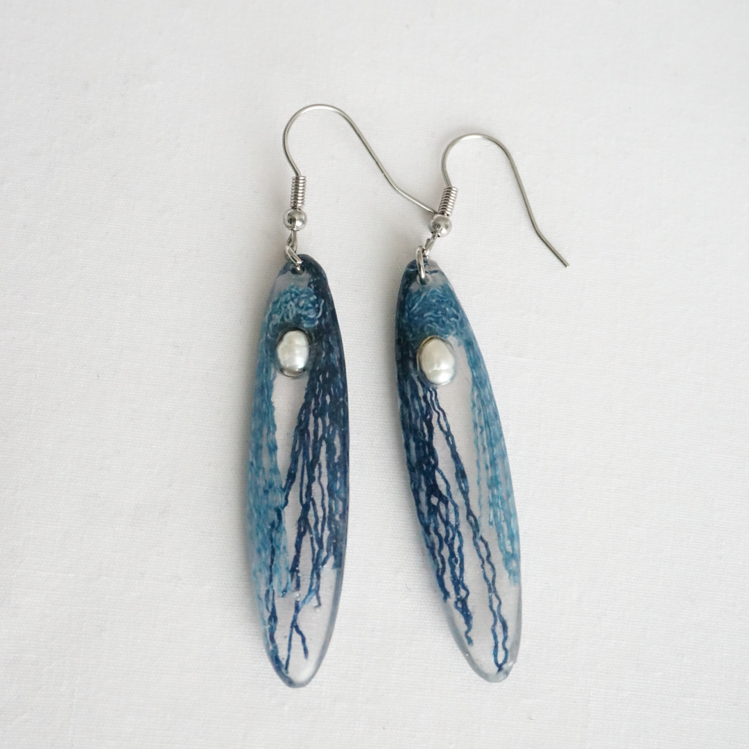 Denim and Pearls Earrings