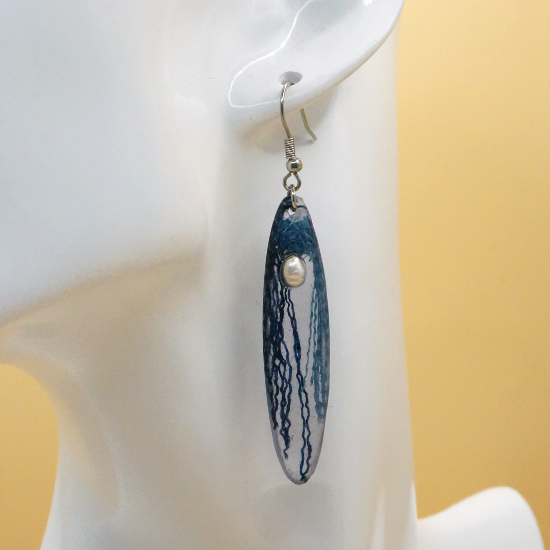 Denim and Pearls Earrings