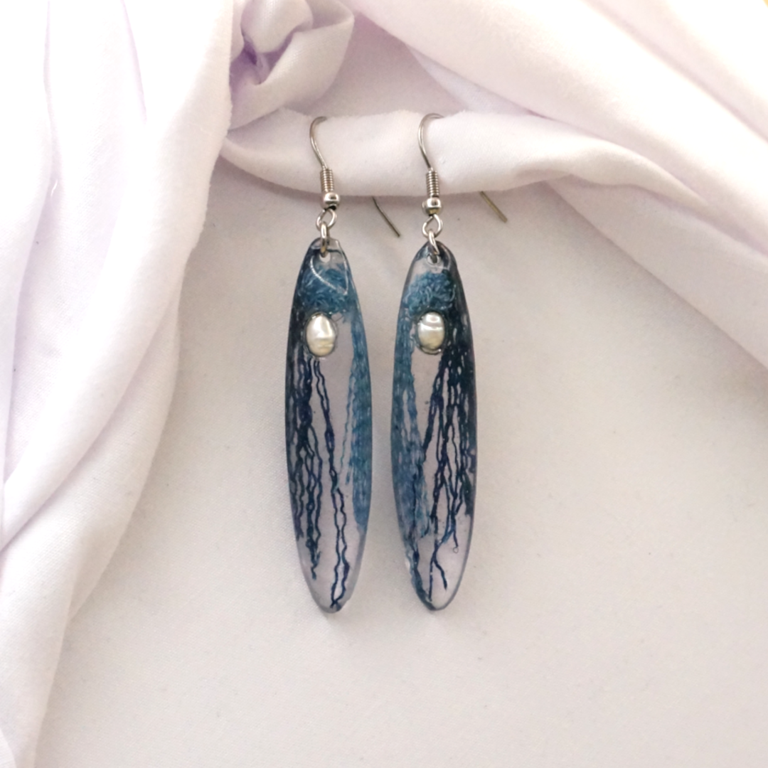 Denim and Pearls Earrings