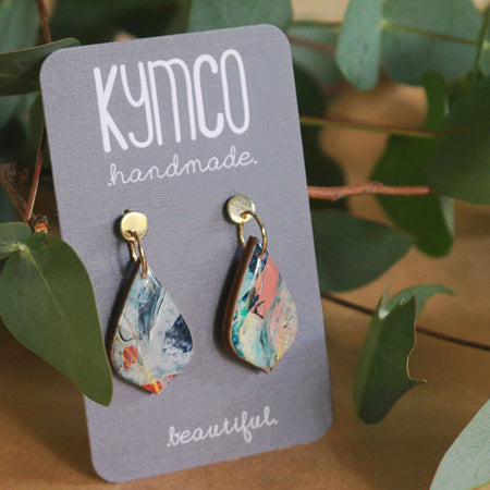 Sea and Sky Collection| Drop resin dangle earrings| Blue Pink Red
