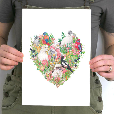 Australian Birds + Flowers Art Print