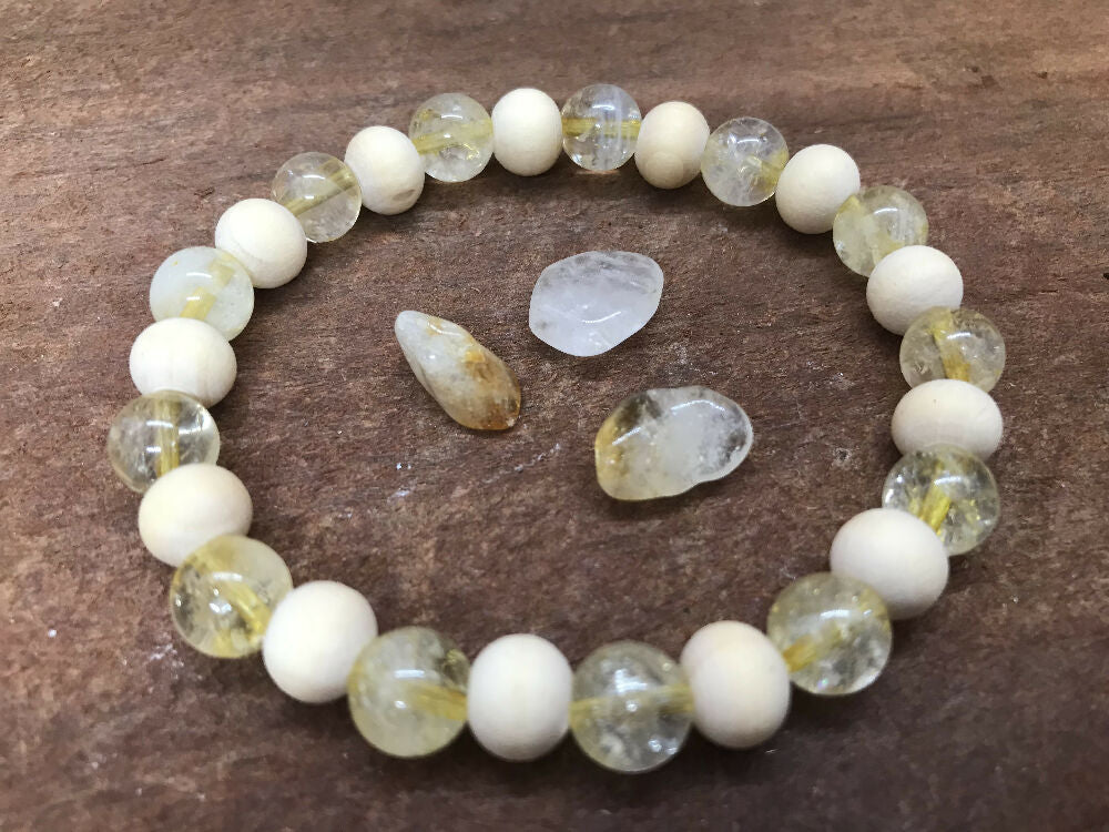 Natural Wood and Crystal Healing Bracelet - Assorted