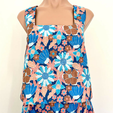 Bonnie Top - Coral and Cobalt Floral