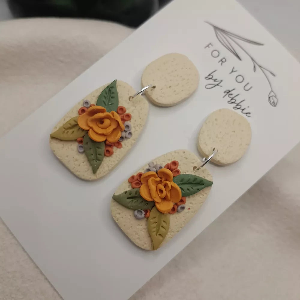 Floral arrangement polymer clay earrings - hypoallergenic