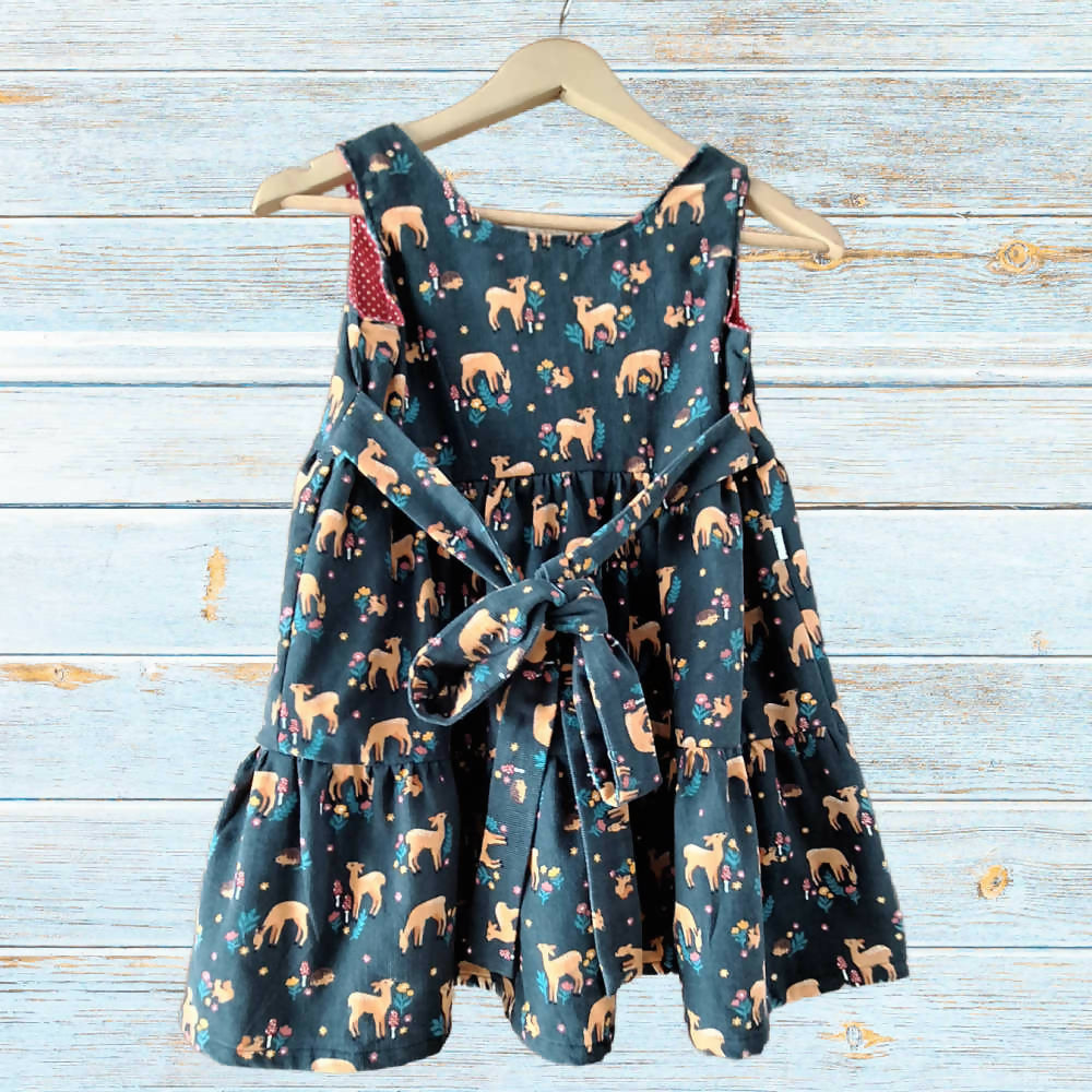 Charcoal Grey Handmade Corduroy Dress | Deer Pattern | Size 6