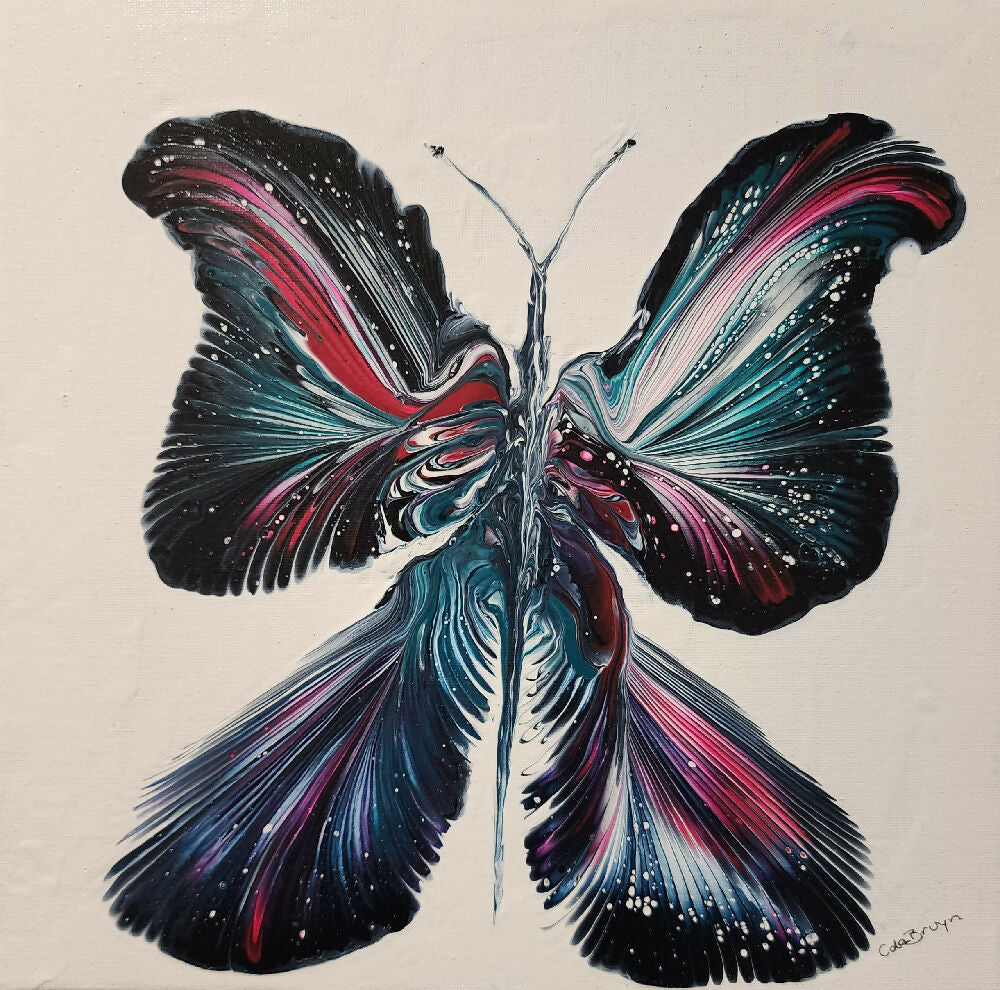 Original Fluid Art Illuminated Butterfly Painting