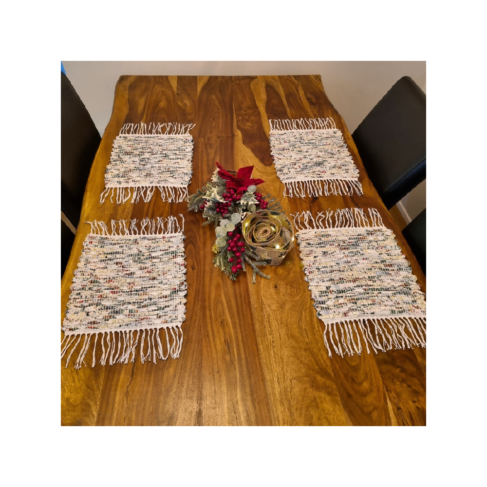 Handwoven Christmas fabric placemats white