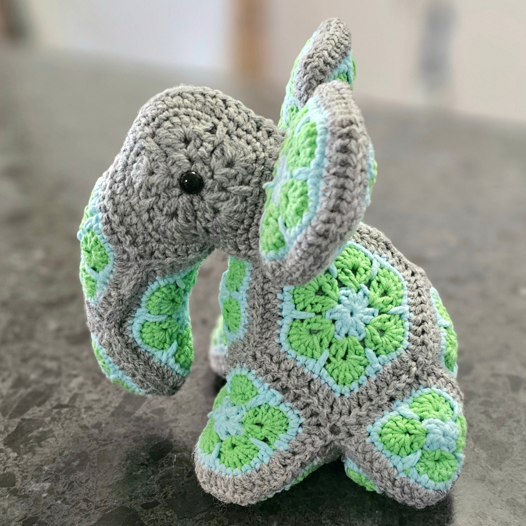 Crocheted African-Flower-Motif Elephant