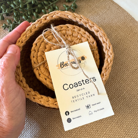 Coasters & Basket Set | Easy entertaining gift idea | Caramel Brown