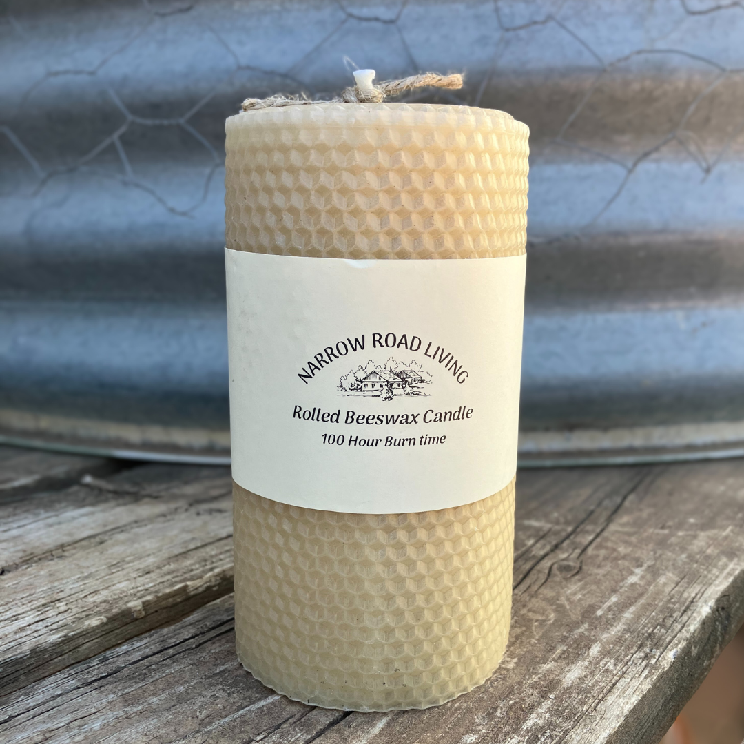 Hand-Rolled Beeswax Pillar Candle Extra Large 100 Hour Burn Time