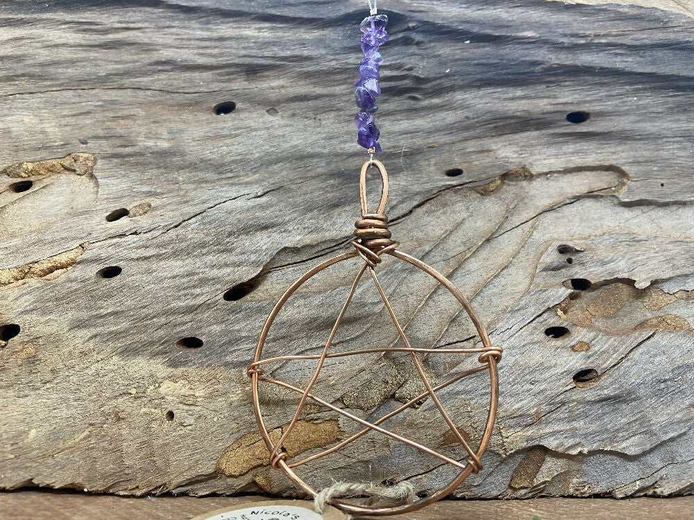 Copper Pentagram with Amethyst - Unity, Protection & Peace