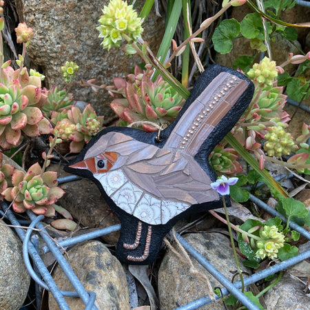 Female Blue Wren Hanging Ornament - Upcycled Mosaic