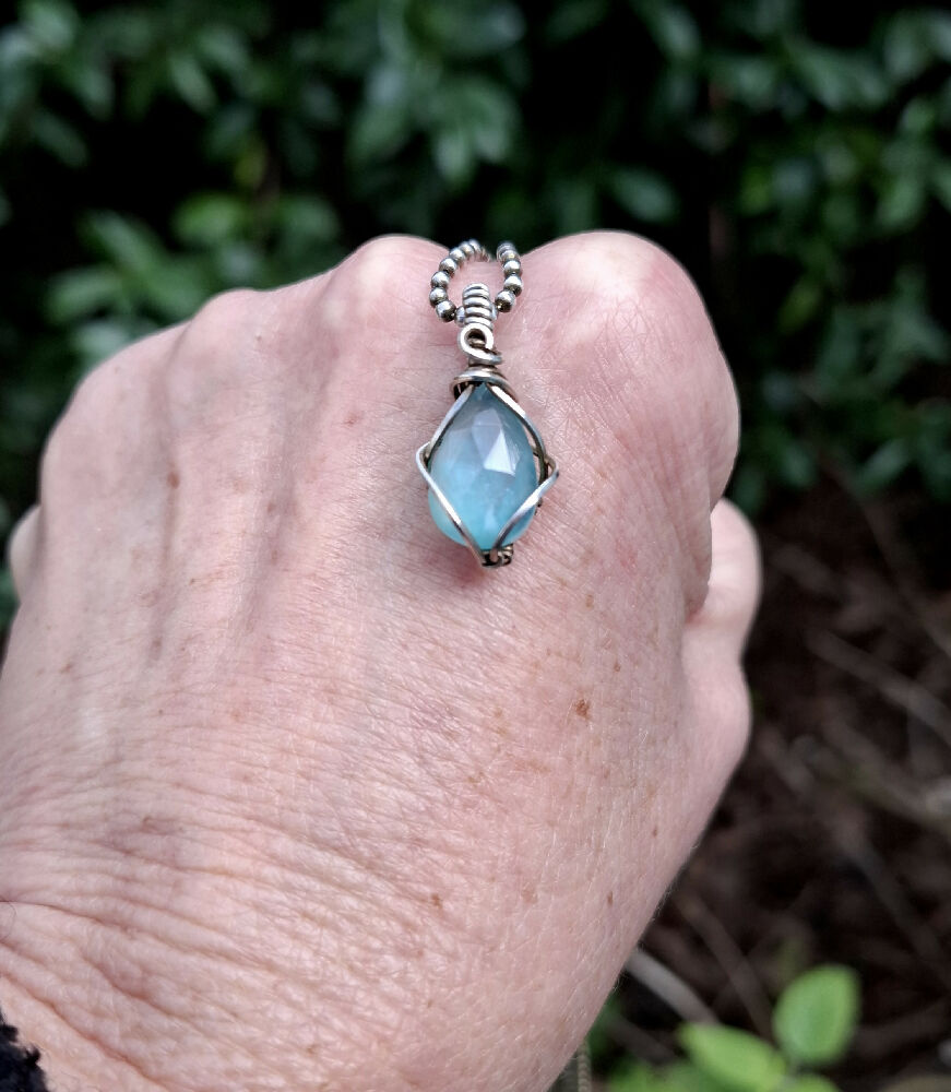 Faceted Blue Chalcedony in Sterling Silver with chain