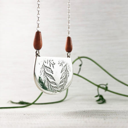 Sterling Silver Fern Crescent Necklace