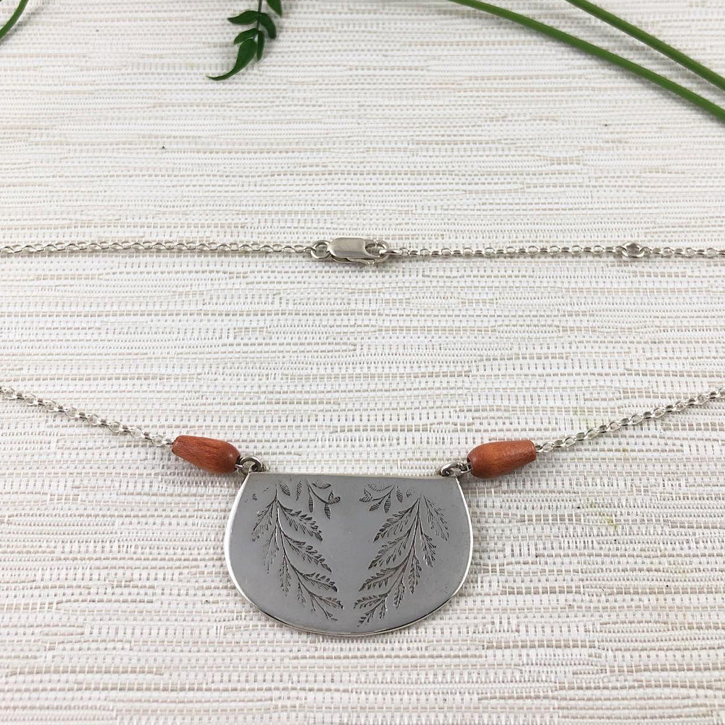 Sterling Silver Fern Crescent Necklace