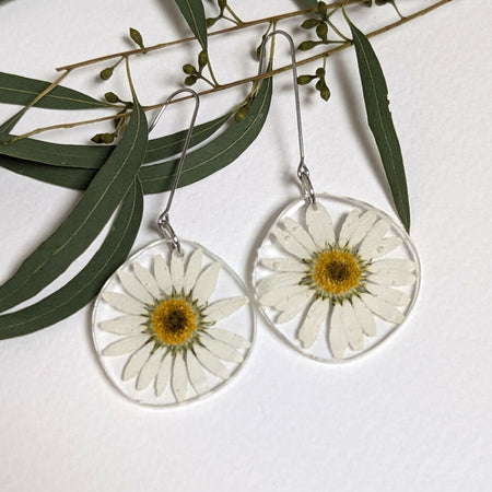 White daisies long silver hooks