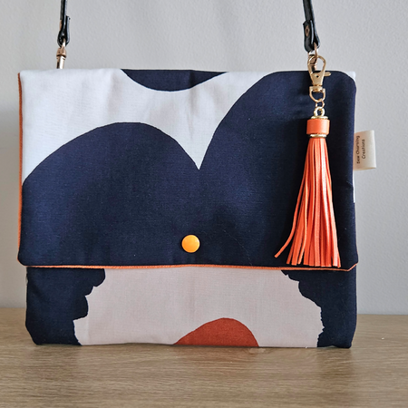 Marimekko - Navy Orange White Floral Crossbody Bag