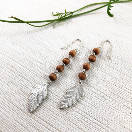 Sterling Silver Leaf Rosary Earrings