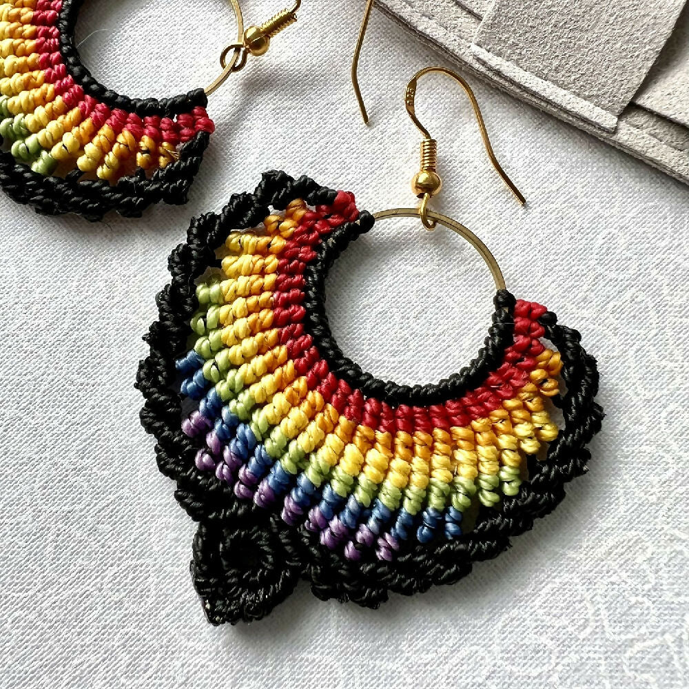 SOLD OUT - Rainbow Micro macrame earrings +Free pouch