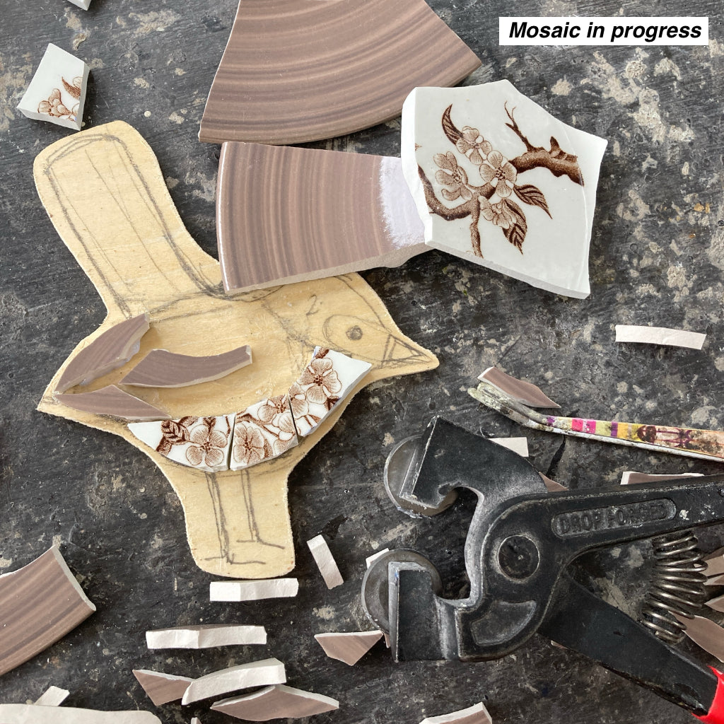 Female Blue Wren Hanging Ornament - Upcycled Mosaic