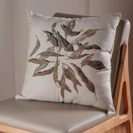 Hand Screen Printed Linen cushion covers- Eucalypt Fallen Leaves