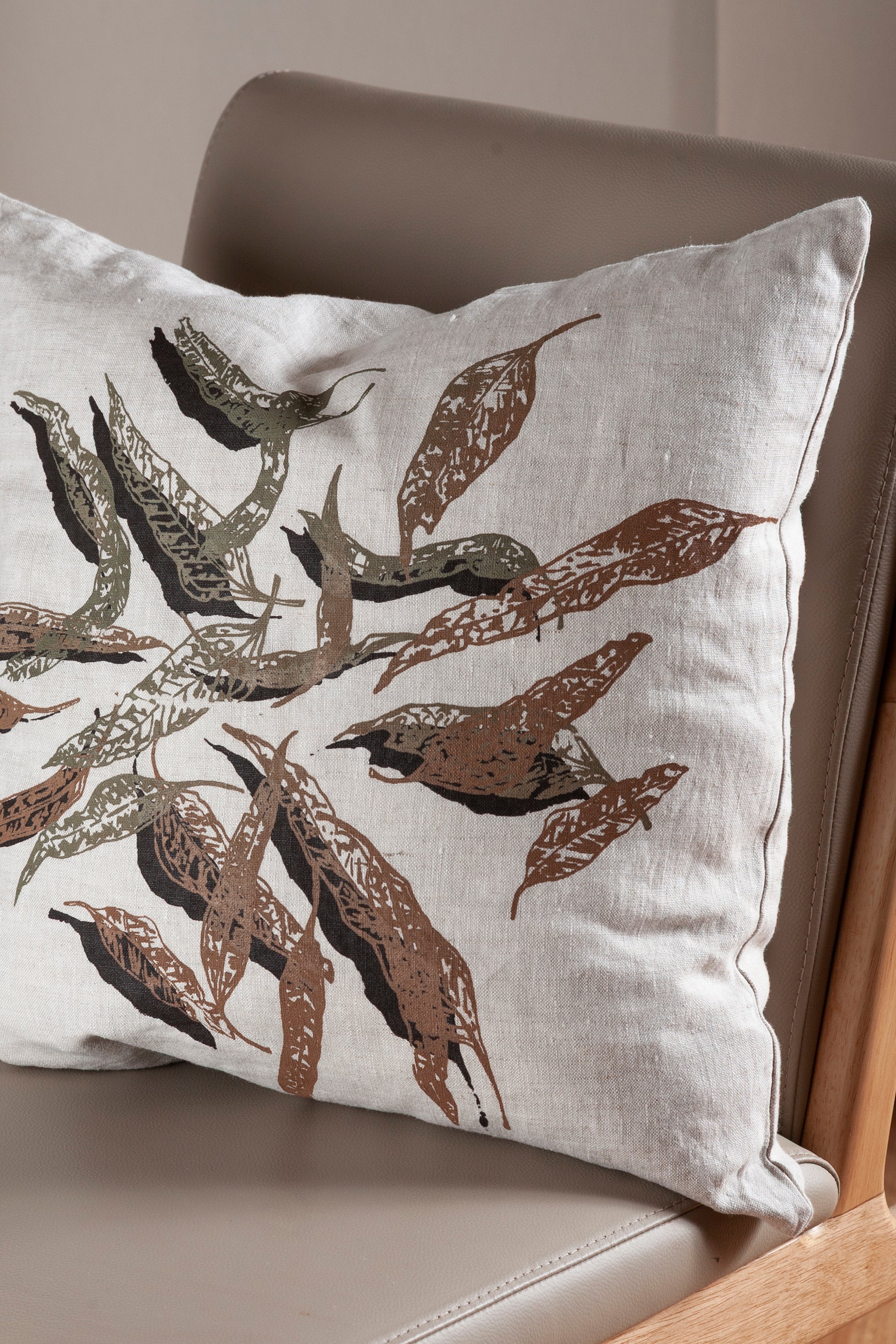 Hand Screen Printed Linen cushion covers- Eucalypt Fallen Leaves