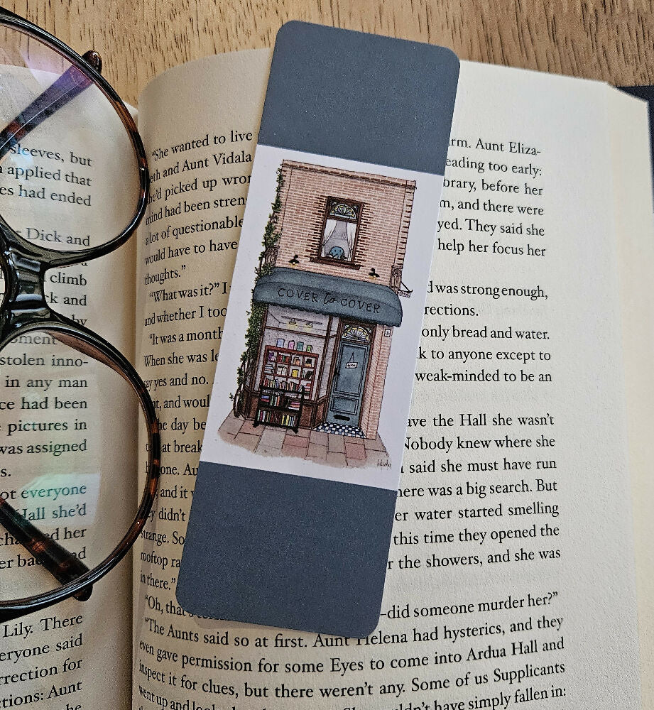 watercolour bookmark - vintage bookstore
