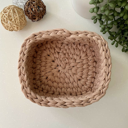 Crochet handmade basket | Blush Beige | Rectangle