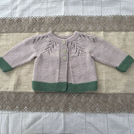 Baby jacket with lace shaping and contrast bands