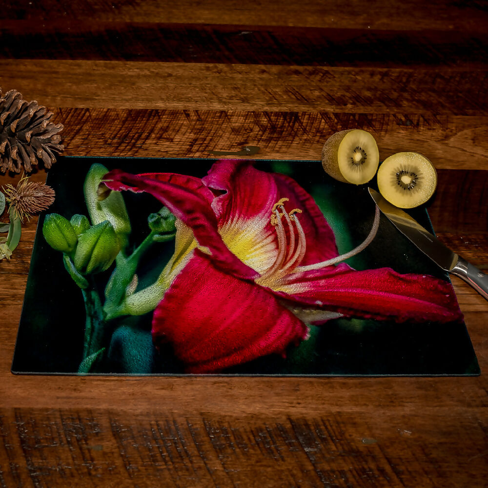 Day Lily Chopping Board - Tempered Glass