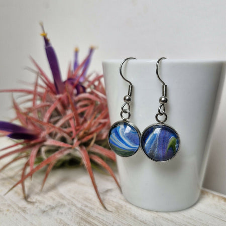 Blue Green Stainless Steel Earrings