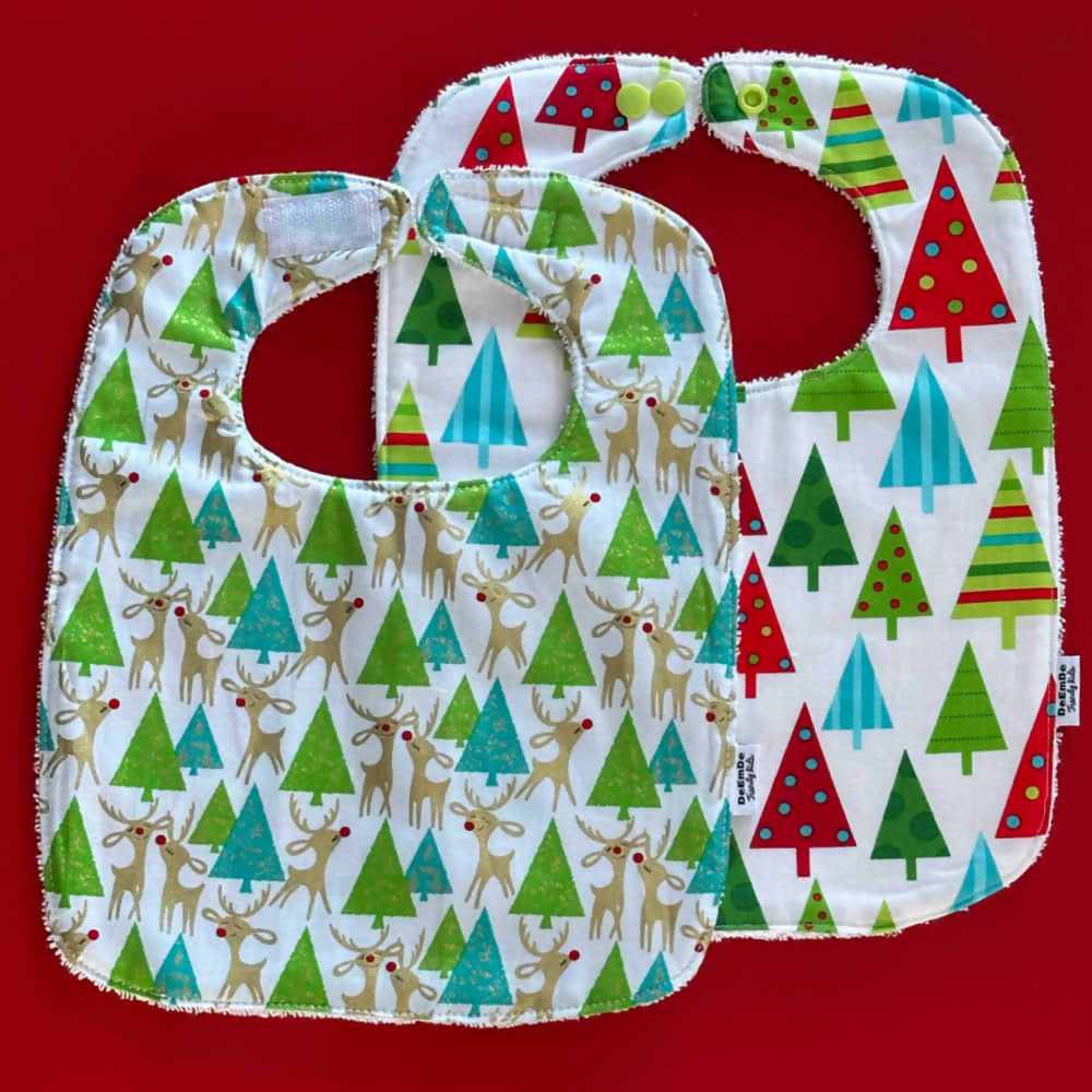 Christmas Bib Set | Reindeers & Christmas Trees Print