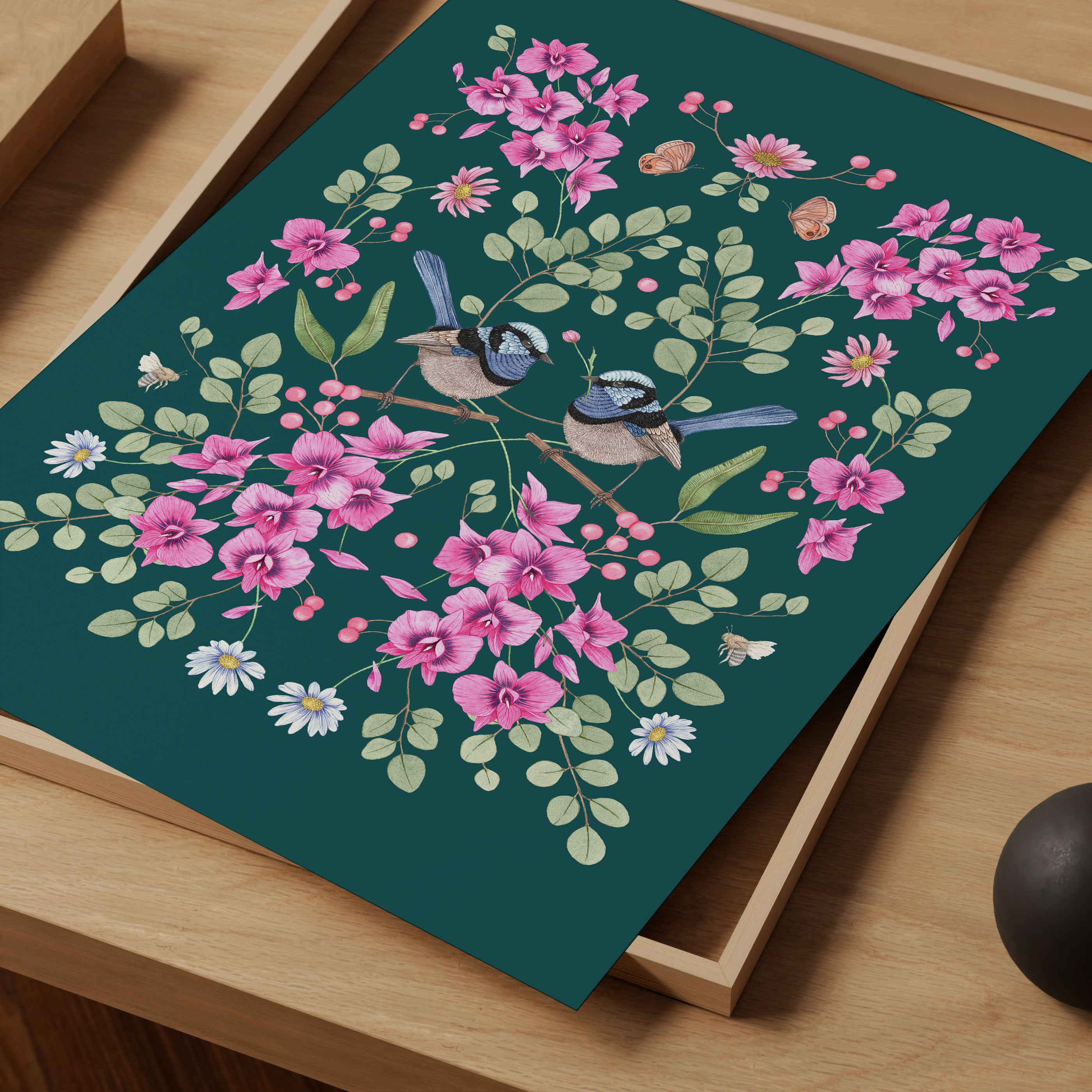 Fairywren and Orchid Art Print