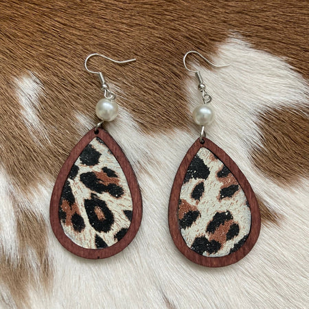 Leather Teardrop Earrings - printed leather